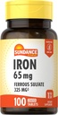 Sundance Iron Supplement Ferrous Sulfate 325mg | 100 정제 | 채식주의, 비 GMO, 글루텐 무료