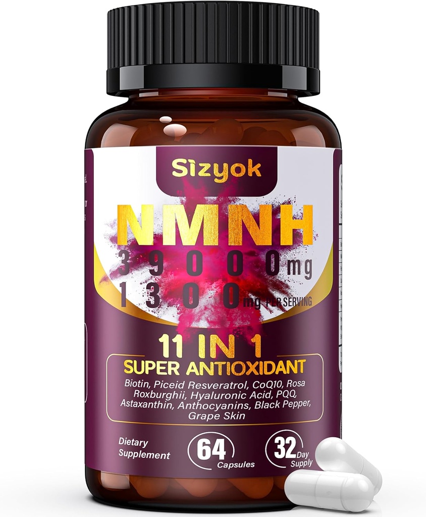 NMNH 보충교재 (Dihydronicotinamide Mononucleotide) 600mg의 NAD Resveratrol, CoQ10, Biotin & Hyaluronic 산을 가진 보충교재 | 지원 세포 에너지, 대사 & 피부 웰니스, 64의 캡슐