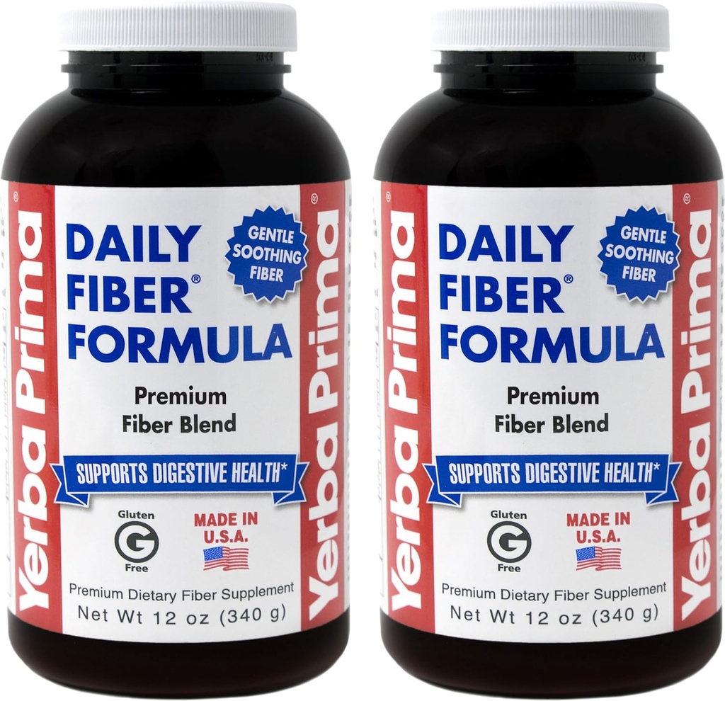Yerba Prima Daily Fiber Formula Powder - 12 oz (Pack of 2) - 수용성 및 불용성 규정식 섬유 보충 - 콜론 Cleanse - Gut Health - Vegan, Non-GMO, 글루텐 프리