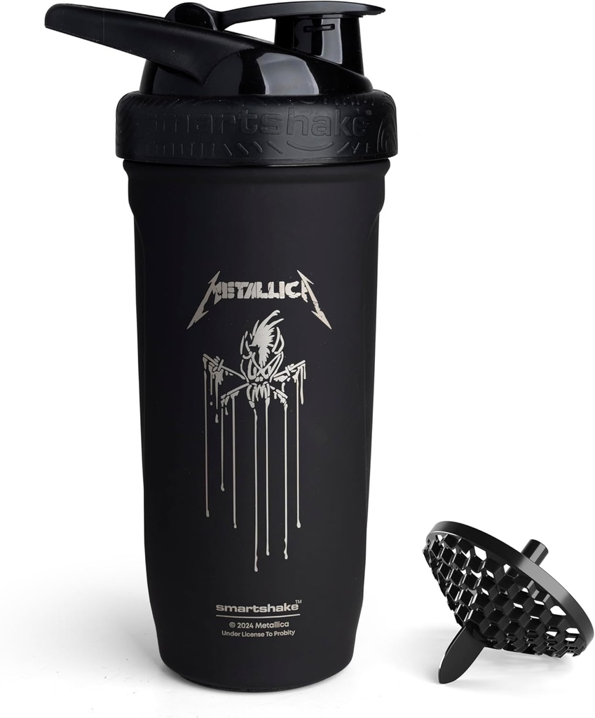 Smartshake Rockband Reforce 스테인리스 단백질 셰이커 병 900 ml | 30 oz - 누설 나사에 뚜껑 - BPA 무료 - 비 절연 - Unisex (Metallica, Scary Guy 로고)