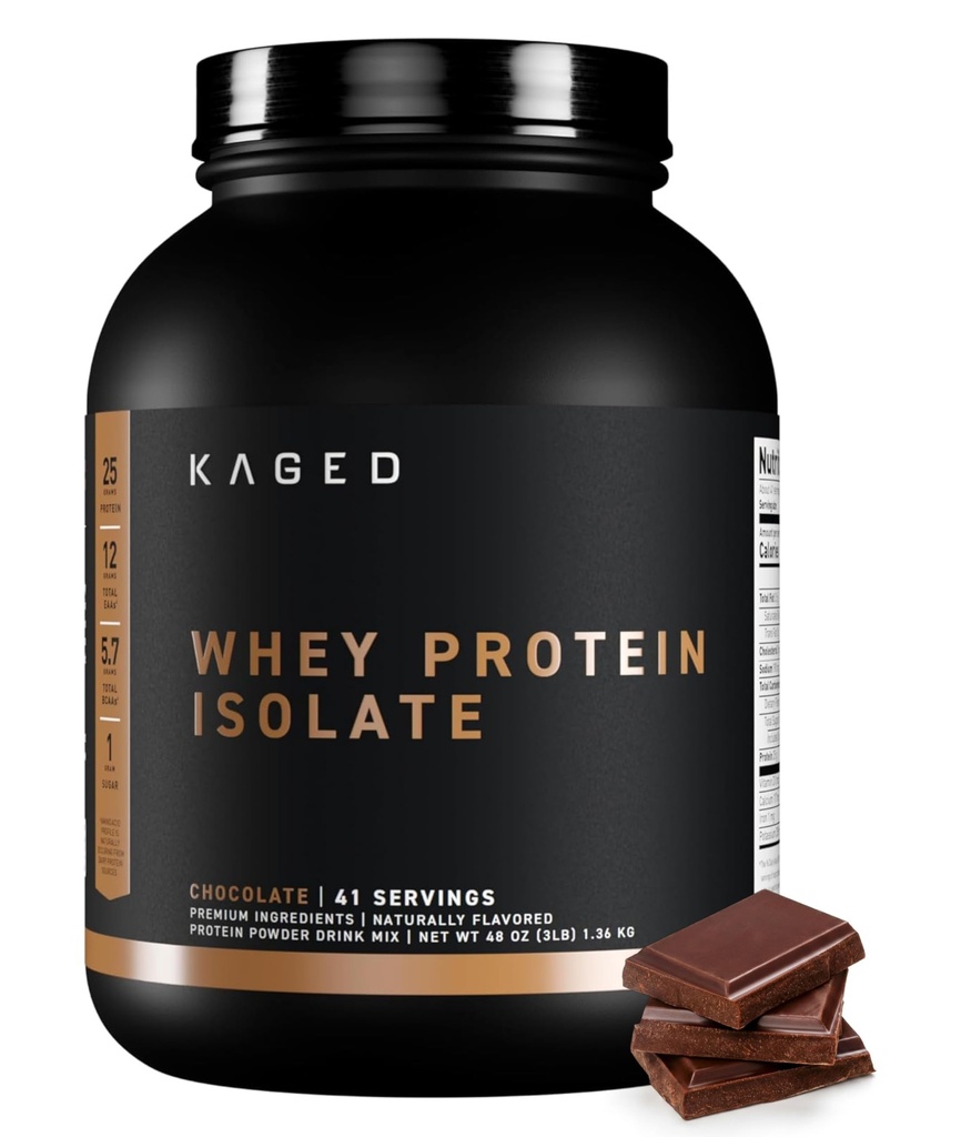 Kaged Whey Protein Isolate Powder | 초콜릿 | 100 % 순수한 낮은 Lactose Whey | 포스트 운동 회복 음료 | 근육 건물 지원 | 남성용 보충제 | 41 서빙