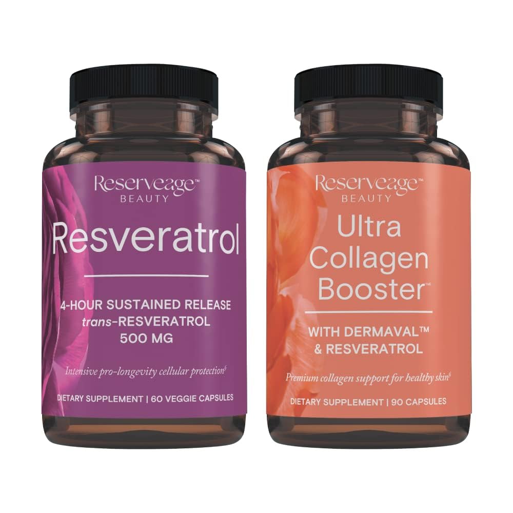 보전 Resveratrol & Ultra Collagen 부스터 - 셀 및 스킨 지원을위한 Resveratrol & Collagen 캡슐 - 특징 Dermaval - 60 캡슐, 90 울트라 Collagen 부스터 캡슐