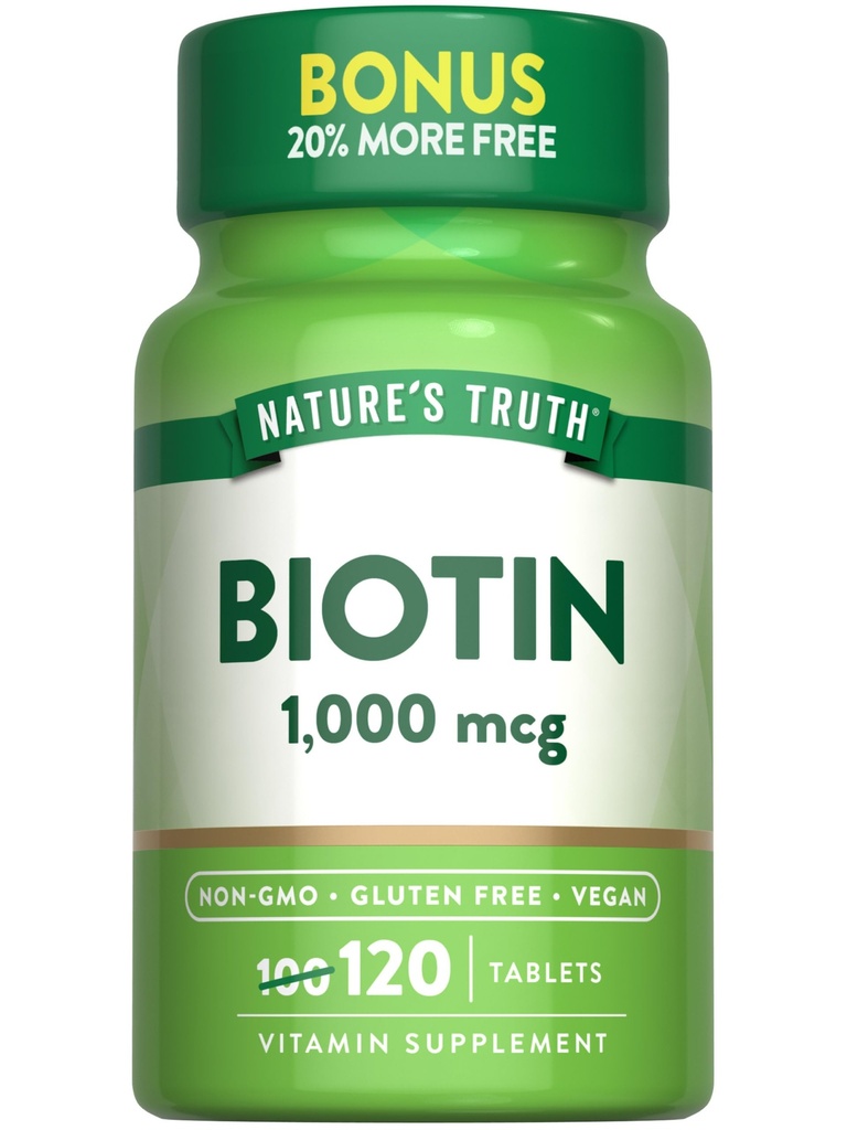 자연의 진실 Biotin 1000mcg | 120의 정제 | Vegan, Non-GMO, 글루텐 무료 보충