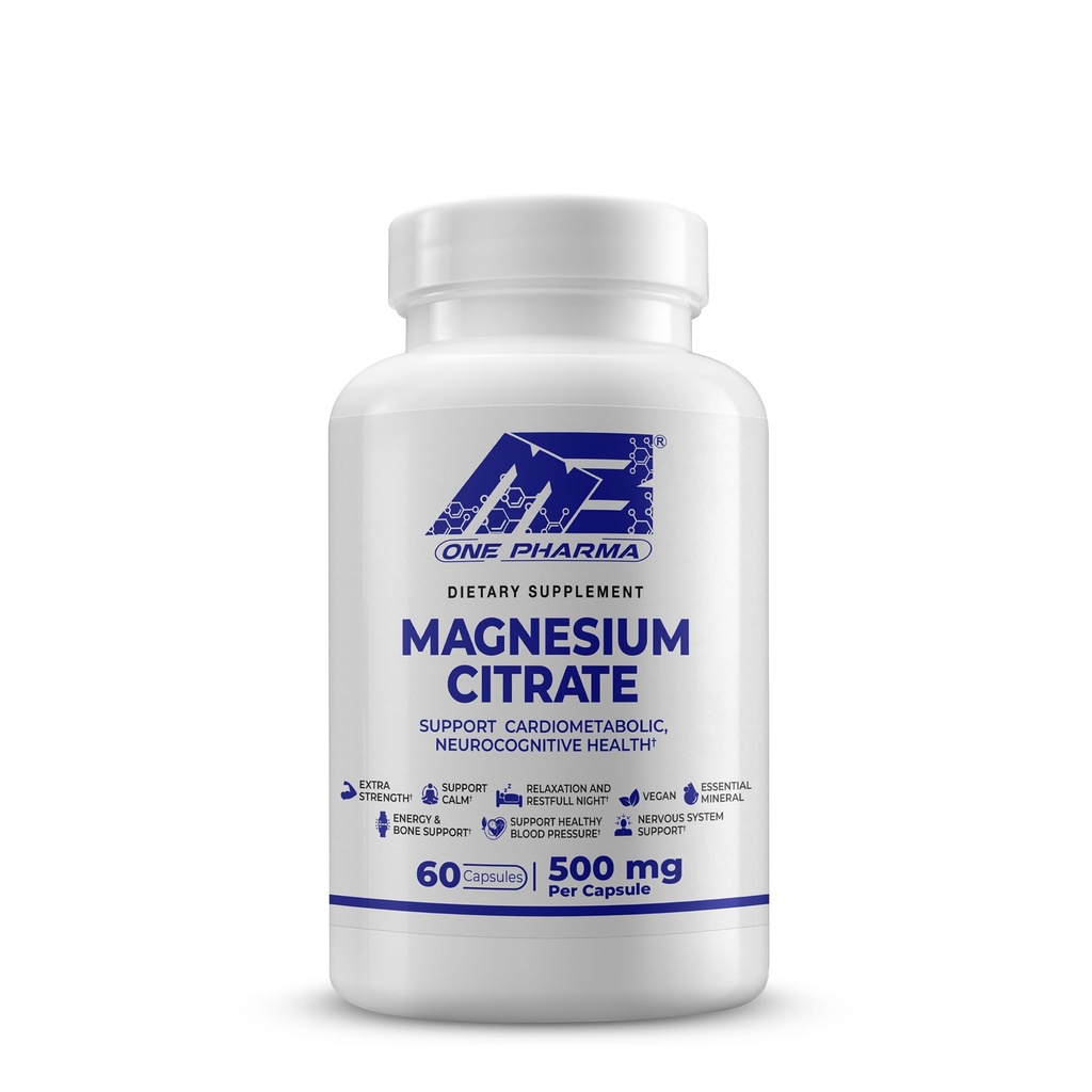 MB 하나 마그네슘 구연산염 500mg - 근육, Nerve, 잠 & 뼈 지원을 위한 높게 흡수 공식 - Vegan, 비 GMO - 소화 & 심장 건강 - 60의 모자 - 60의 일 공급