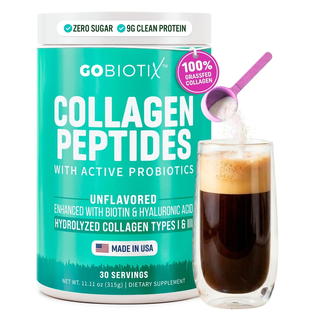 GOBIOTIX 교원질 분말 보충 Probiotics - 여성을 위한 Hydrolyzed 단백질 교원질 분말 - 머리 피부와 못, 합동 및 소화성 건강 - 교원질 펩티드 유형 I와 III - 30의 서빙
