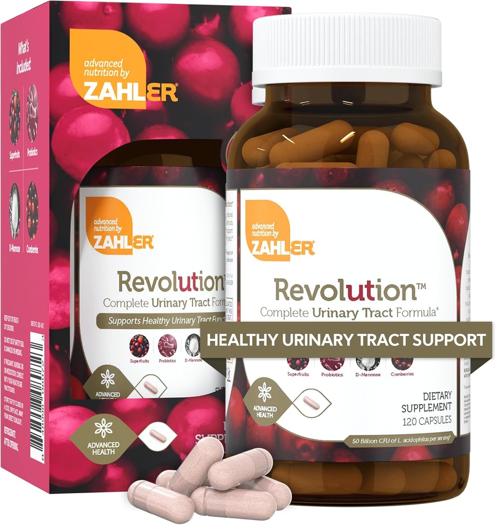 Zahler Revolution - Probiotics가있는 여성 유린 틱 건강 공식 - UTI 알약 - 1200mg D-Mannose 및 Cranberry Supplement - 여성용 Urinary Tract 감염 지원 (120 캡슐)