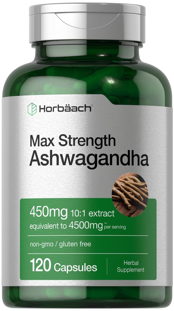 Horbäach Ashwagandha 보충교재 | 최대 힘 | 120의 캡슐 | 비 GMO, 글루텐 프리