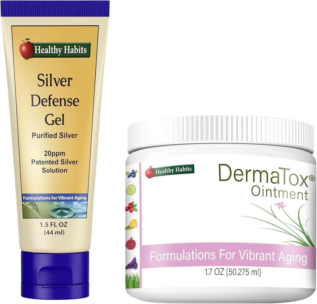 건강한 습관 스킨 케어 번들 - 1.7oz DermaTox 연고 및 1.5 oz 실버 방어 젤 - 모든 자연, 모든 목적, 안전하고 효과적인 피부 노후화