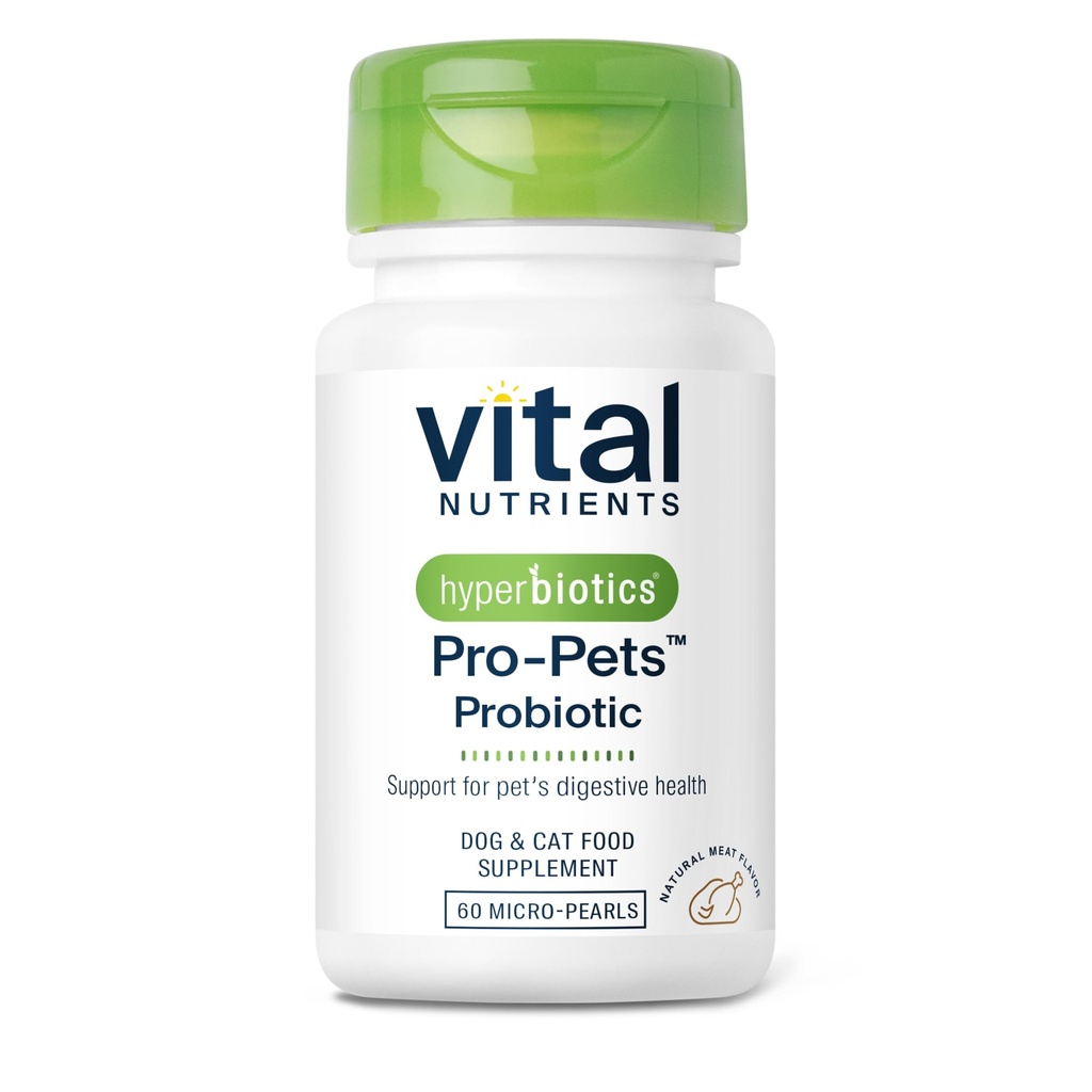 Vital Nutrients Pro Pets Probiotics for Dogs and Cats | 소화 건강, Gut Health, Occasional Diarrhea* | 맛있는 고기 맛 | 비 GMO | Hyperbiotics | 60 마이크로 태블릿