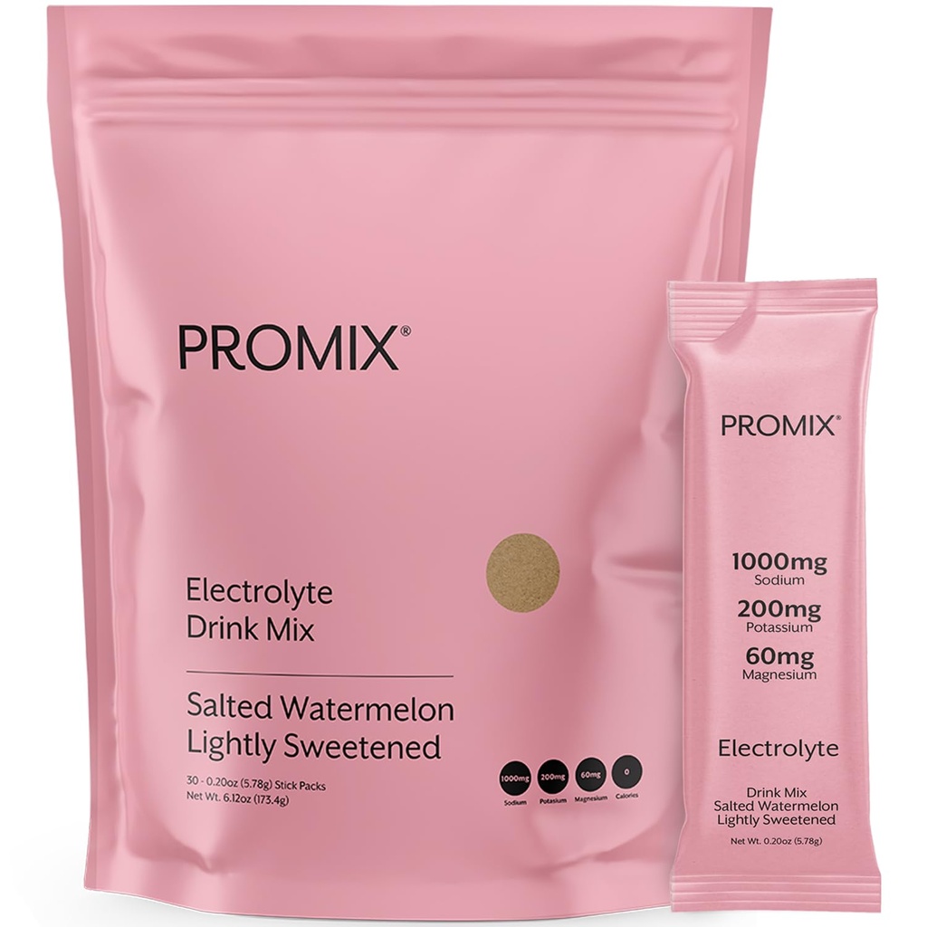 ProMix Nutrition Electrolytes Powder Hydration Packets - Himalayan 핑크 소금, 마그네슘, 칼륨, 비타민 C - 소금 수박, 가벼워 - 30 서빙 (30 포장)