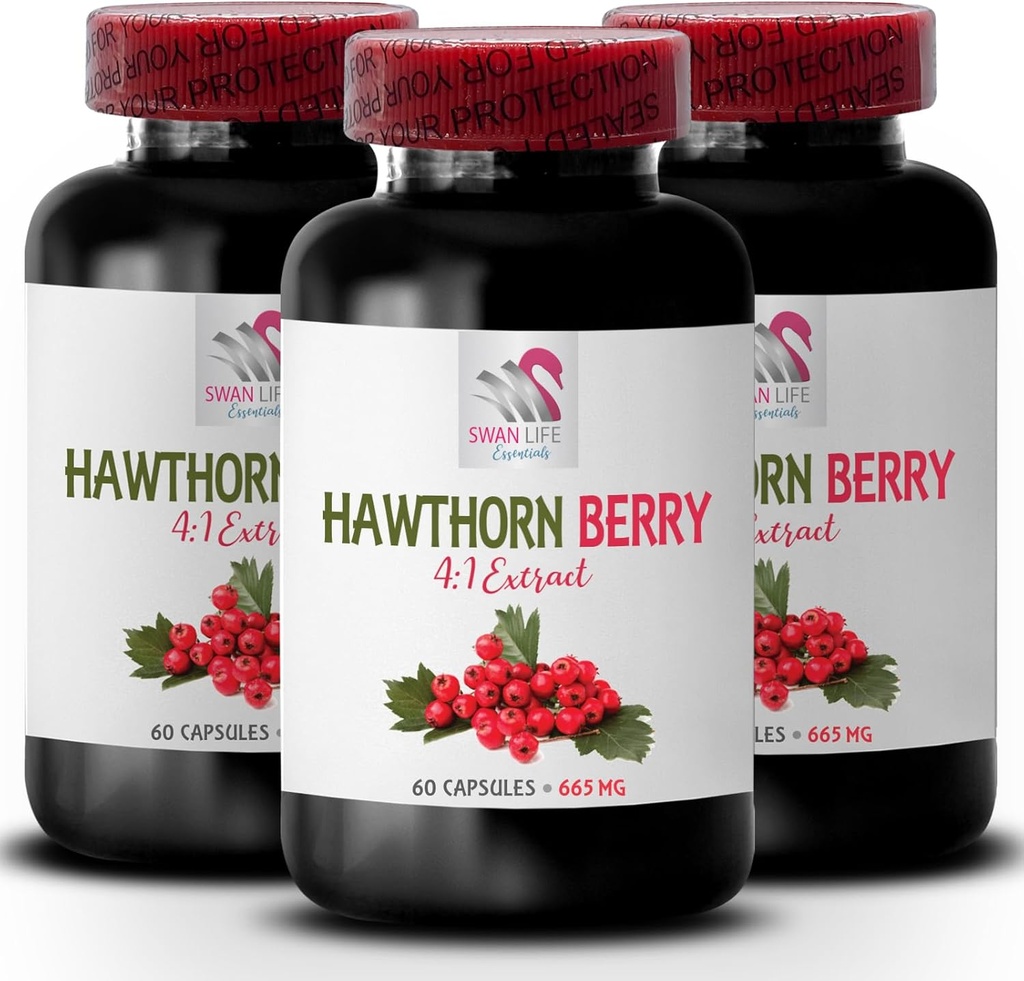 호손 베리 추출물 - HAWTHORN BERRIES EXTRACT - 호손 베리 캡슐, 호손 추출물 보충, 여성을위한 산화 방지제 보충, 피부 3 병에 대한 산화 방지제 보충 180 캡슐