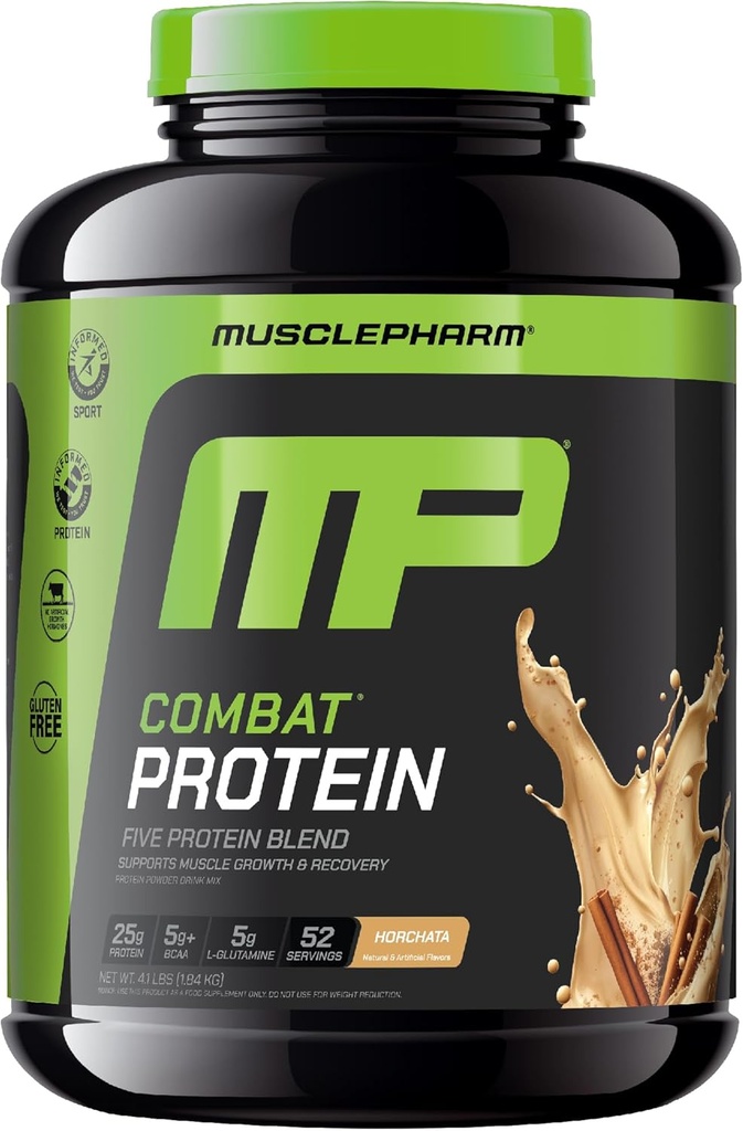 근육 Pharm 전투 단백질 분말, Horchata 맛, 생산적인 운동을 위한 연료 근육, Whey Protein Isolate & Egg Albumin를 포함하여 5개의 단백질 근원, 글루텐 자유로운, 4개 lb, 52의 서빙
