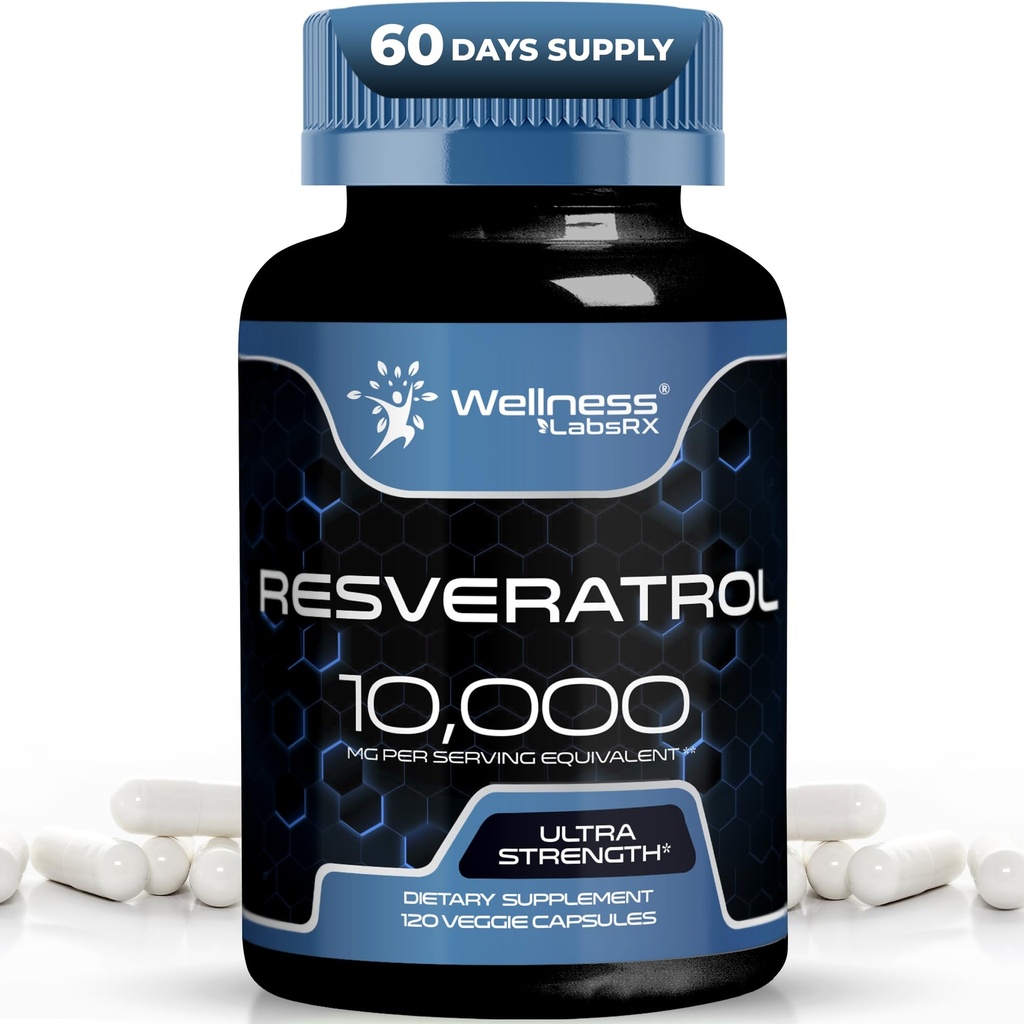 WELLNESS LABSRX Resveratrol 120 캡슐, Resveratrol 보충교재, Resveratrol 1000mg Polygonum 뿌리, 건강한 노후화, 심장, 뇌 건강 지원 - Vegan, 케토를 위한 Trans Resveratrol