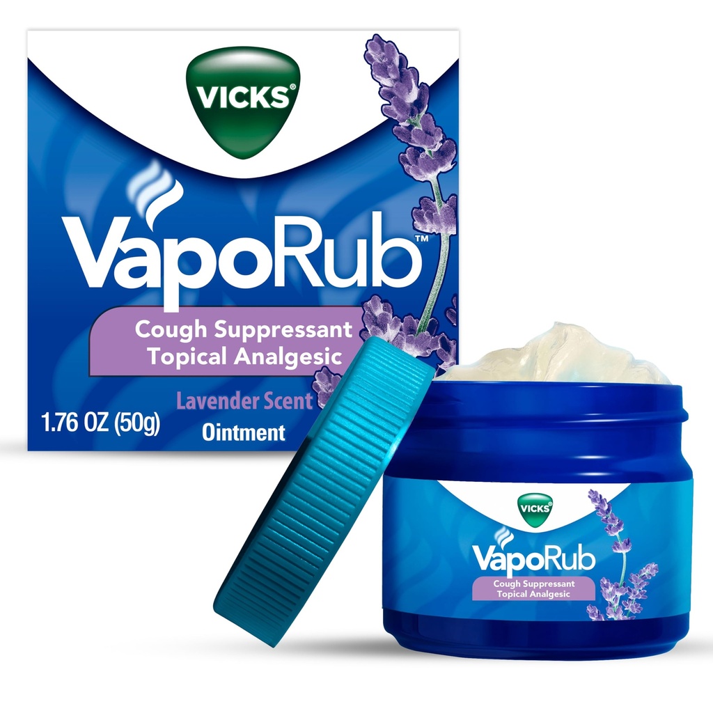 Vicks VapoRub, Lavender Scent, Cough Suppressant, Topical Chest Rub & Analgesic Ointment, Medicated Vicks Vapors, Cough에서 감기, 통증 및 통증, 1.76oz