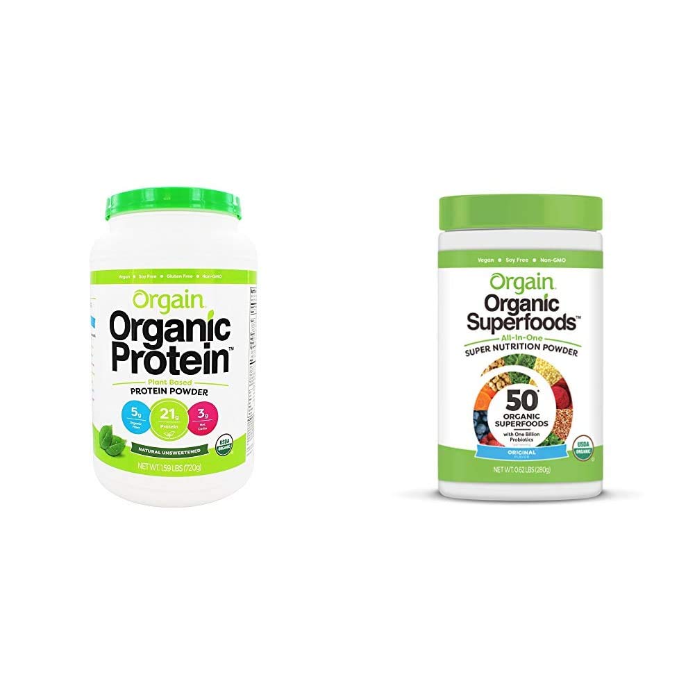 Orgain 유기 식물 근거한 단백질 분말 + Superfoods 녹색 분말 뭉치 (1.59lb + 0.62lb)