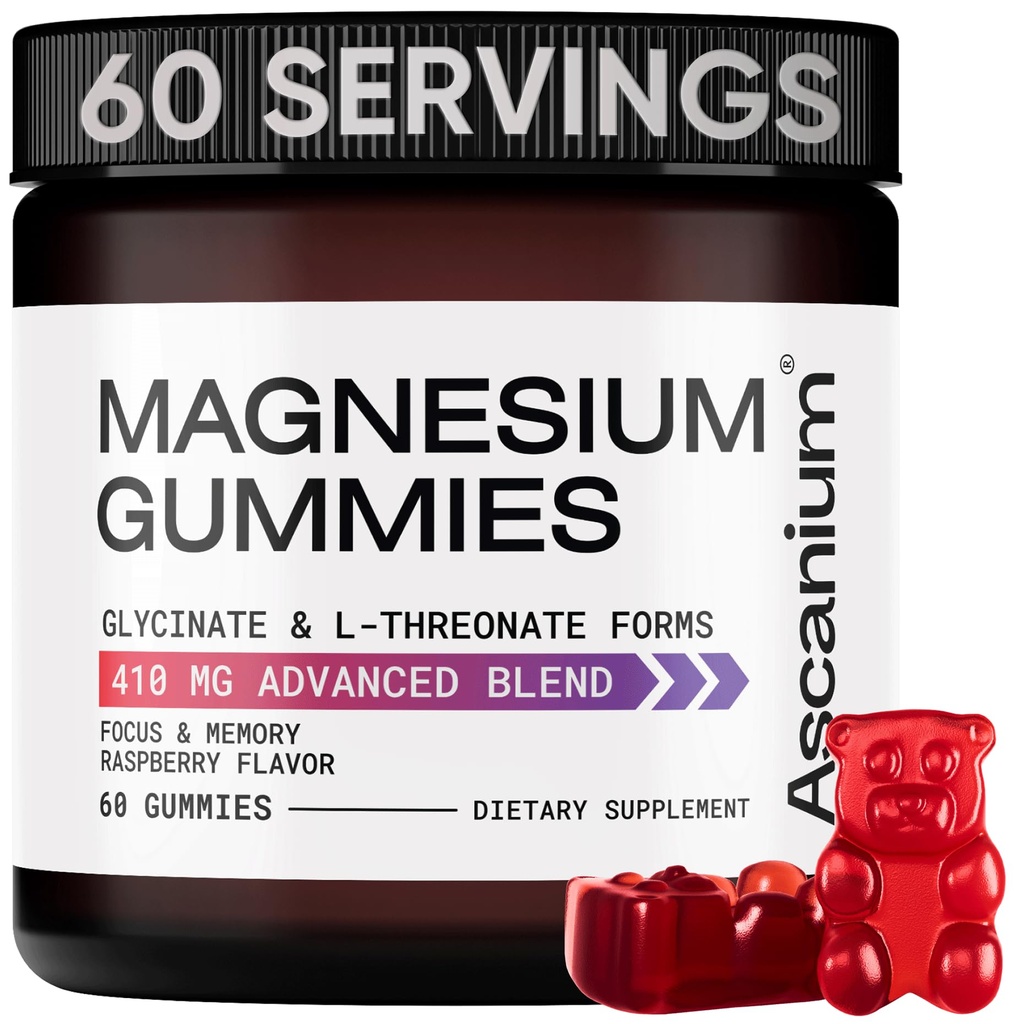 마그네슘 Gummies - Elemental 마그네슘 글리세라이드 및 L-Threonate 보충교재 Complex의 410mg - Calm Mood, 근육 & 심장 지원을 위한 Vegan 마그네슘 글리세라이드 Gummies - Chewable 마그네슘 Gummy 60 PC