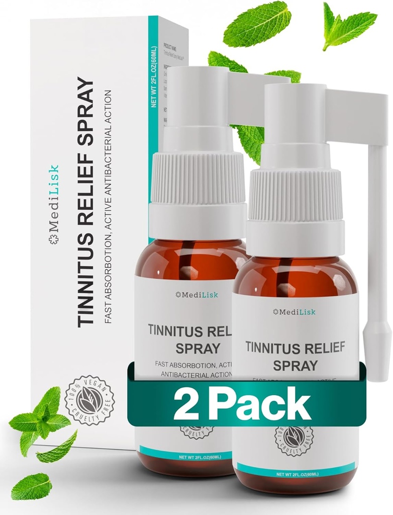 Medilisk Tinnitus Relief Spray – 반지 귀에 대 한 지원 주석 기복 – 초본 귀 치료 제품 – Tinnitus Treatment Prevention – Non-Steroidal & Hypoallergenic – 1 Fl Oz – 2 팩