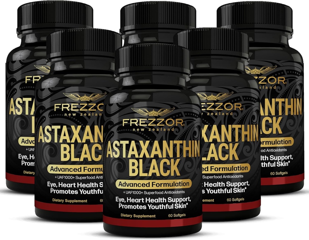 FREZZOR Astaxanthin 검정 UAF1000+ 최고 산화제, 지원 심장, 눈 & 뇌 건강, 노화 방지 skincare & 세포 보호, Serve 당 12mg Astaxanthin, 360 Softgels, 6 달 공급