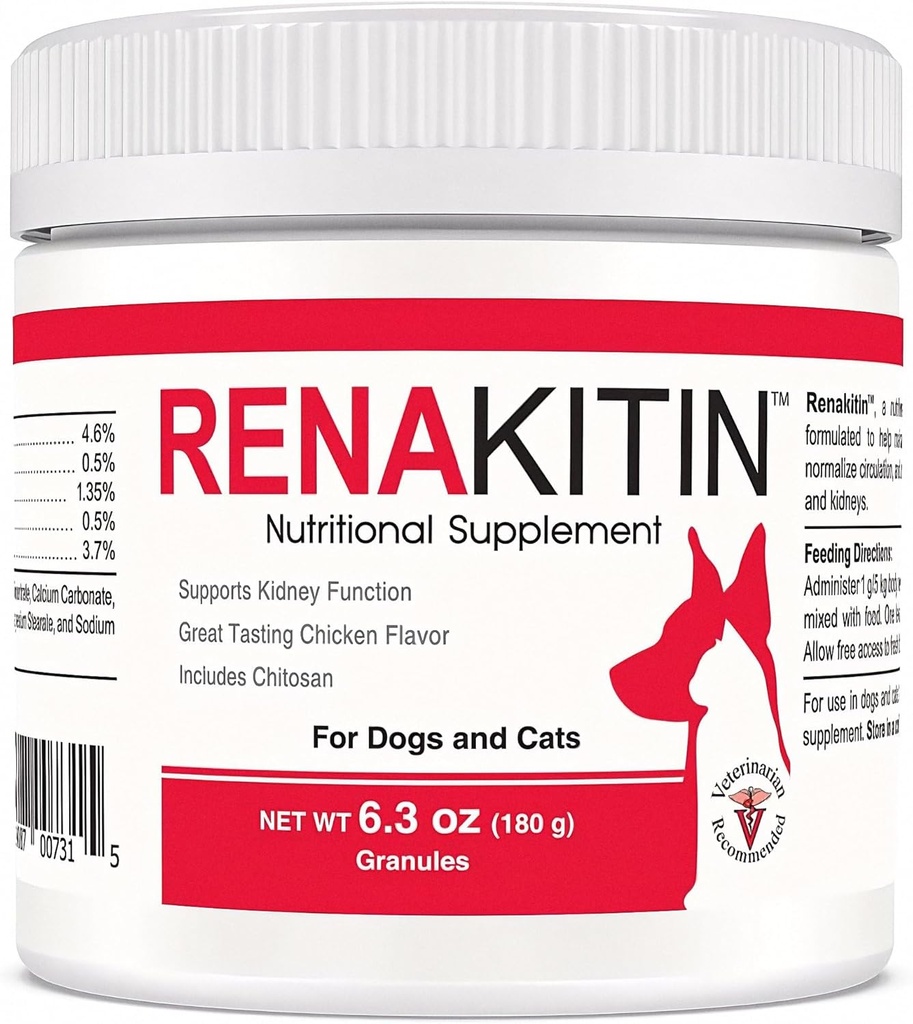 개 고양이를위한 Renakitin Kidney 보충제 - Chitosan 및 칼슘 탄산염, 지원 Optimal Kidney 기능, 훌륭한 타스팅 치킨 맛, 6.3 oz