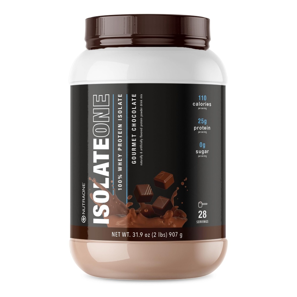 NutraOne IsolateOne Whey Isolate Protein Powder 100 % 순수 Whey Isolate 분말 (Gourmet Chocolate - 2 파운드)