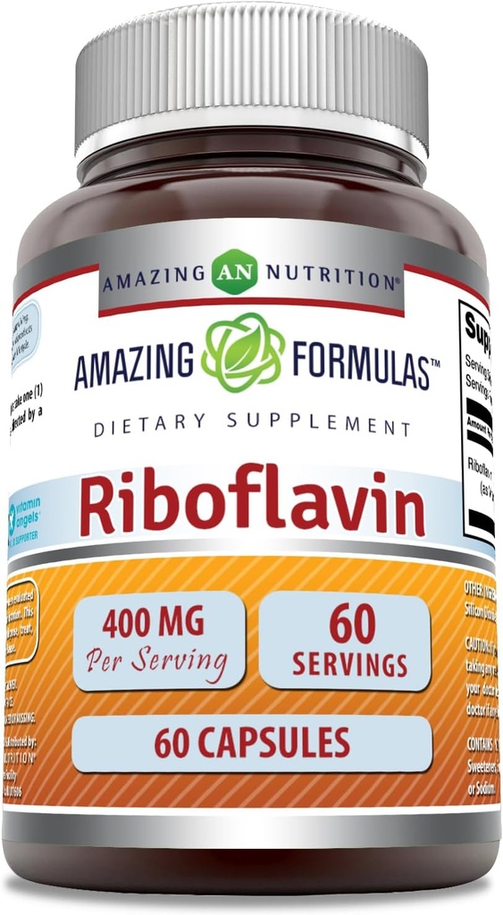 Amazing Formulas Riboflavin (비타민 B2) 보충 | 서빙 당 400 Mg | 60 캡슐 | Non-GMO | 글루텐 프리 | 미국에서 제작