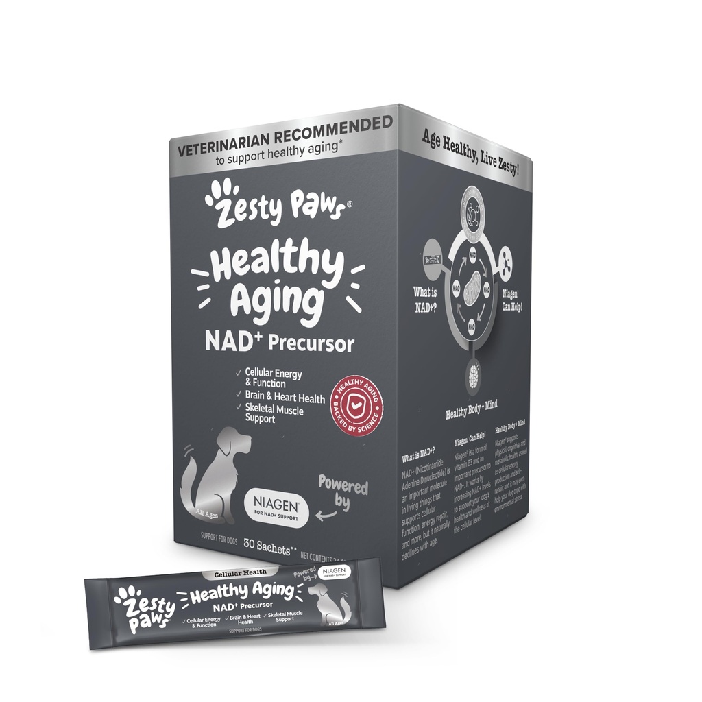 Zesty Paws NAD + Precursor Supplement for Dogs - 건강한 노화 및 해골 근육 지원 및 회복을위한 Niagen - 뇌, 심장, 및 세포 에너지 지원 - Nicotinamide Riboside Chloride - 30 Sachets