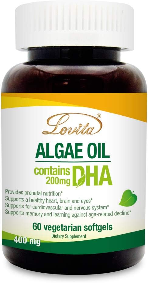 Lovita 조류 기름, 식물 물고기 기름에 근거한 DHA 대안, DHA 200 mg, 60 채식 Softgels를 가진 Vegan Omega 3