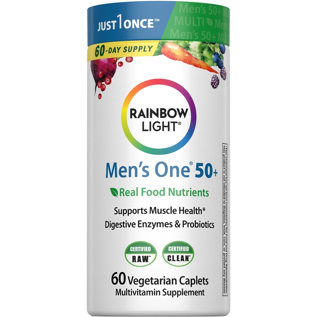 남자를 위한 무지개 빛 Multivitamin 50+, 비타민 C, D & 아연, Probiotics, 남자의 하나 50+ Multivitamin는 높은 Potency 면역성이 있는 지원, 비 GMO, 채식주의자, 60의 정제를 제공합니다