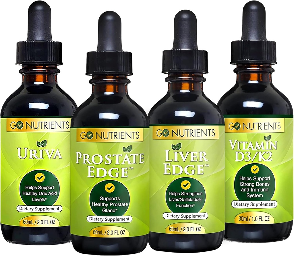 Nutrients Men's Health Bundle - 비타민 D3 / K2, Liver Edge, Prostate Edge, Uriva - Bone, Liver, Prostate 및 Uric Acid Health에 대한 포괄적 인 지원 - 에너지, 활력 및 신체 방어