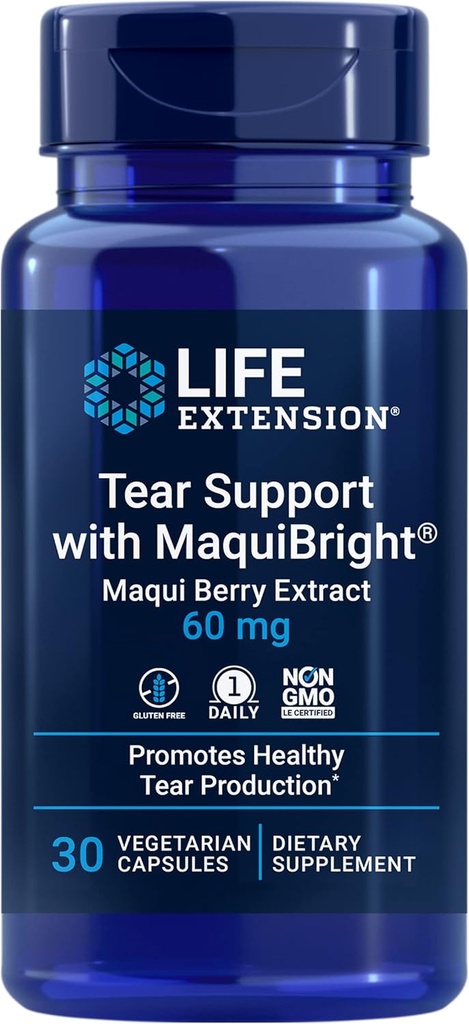 MaquiBright®, 60 mg, Maqui Berry Extract for Dry Eyes, Supports Eye Health, Encourages Tear Production, Gluten-Free, Non-GMO, 1 Daily, 채식, 30 캡슐