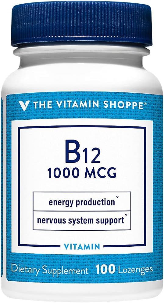 비타민 Shoppe 비타민 B12 1,000mcg - 에너지 생산 지원, 매일 다이어트 보충 - 비타민 B-12 (cyanocobalamin), 글루텐 & 낙농장 무료 (100 Lozenges)