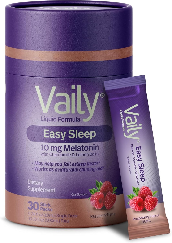 Vaily 액체 멜라토닌 10mg, 레몬 발름 추출물 개선 수면주기 - 라즈베리 맛 수면 보충제, 성인을위한 수면 보조 액체 - Chamomile Extract Natural Sleep & Relaxation Aid - 30 복용량