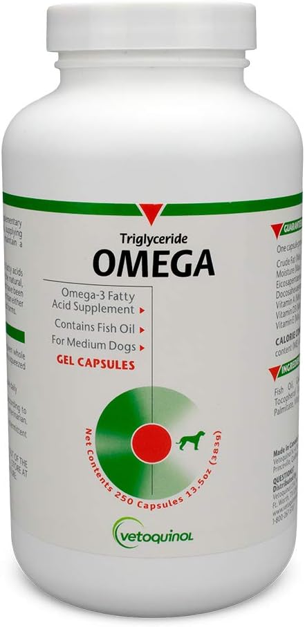 Vetoquinol Triglyceride 오메가 개 보충교재 캡슐, 중간 출혈: 30-60 lbs, 250ct