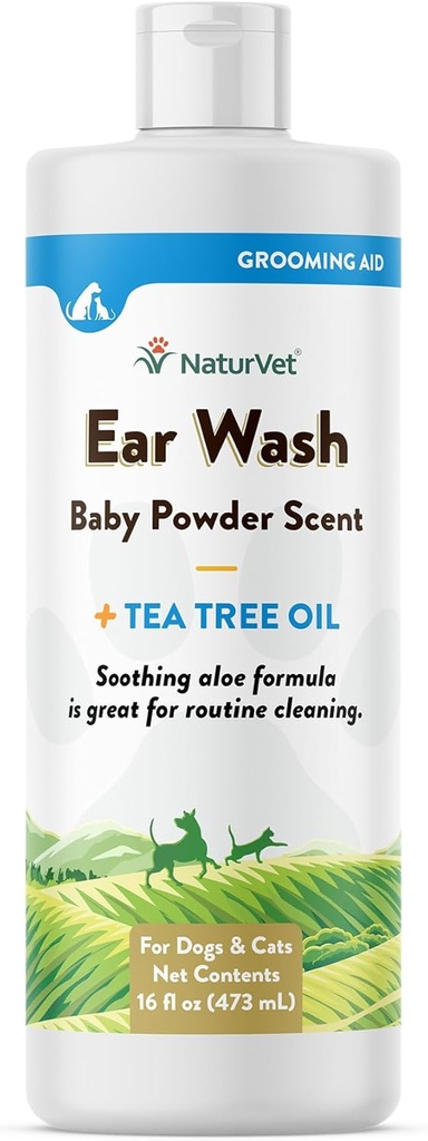 NaturVet Ear Wash Liquid Supplement for Dogs & Cats – Pet Health Supplement Cleans Dog, Cat Ear Canals – Aloe, Tea Tree Oil 포함 – 애완 동물 귀 왁스, 먼지, Debris – 16 Oz 제거.
