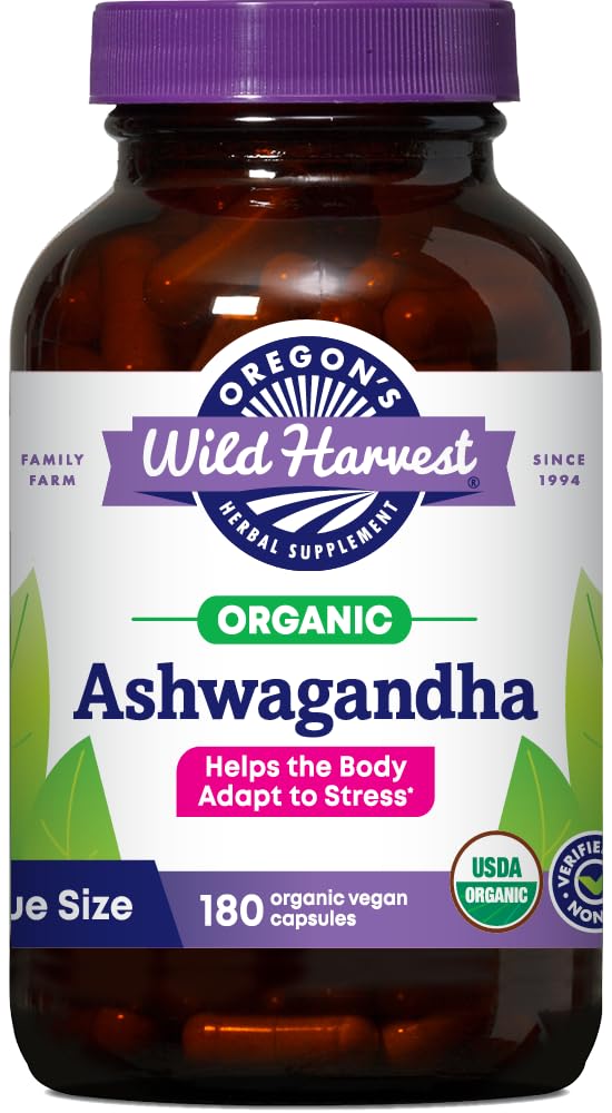Oregon의 Wild Harvest Organic Ashwagandha Non-GMO Herbal Supplements for Stress Relief, Immune Support, Balanced Energy Levels & Mood Support, 180 카운트