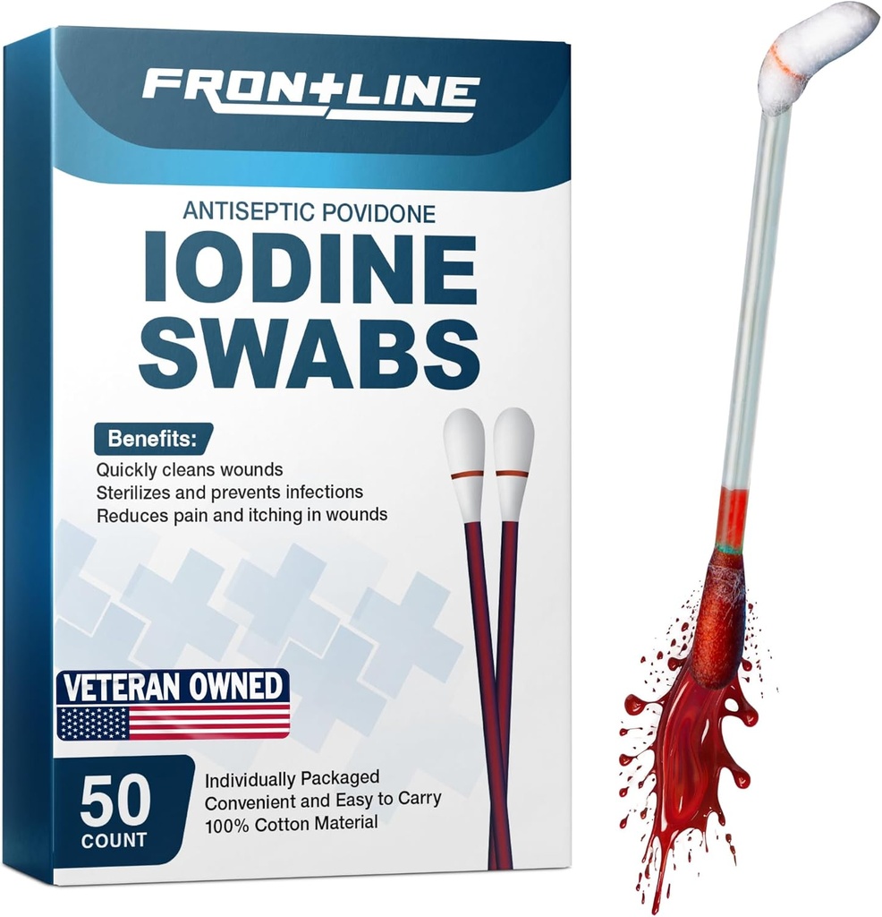 FrontLine Povidone Iodine Swabs, 방부제 Swabsticks, Iodine 해결책, 정화 면 Swab, 개별적으로 감싸인 의학 공급, 부상 배려, 응급 처치, 부상 세탁기술자, 50의 상자