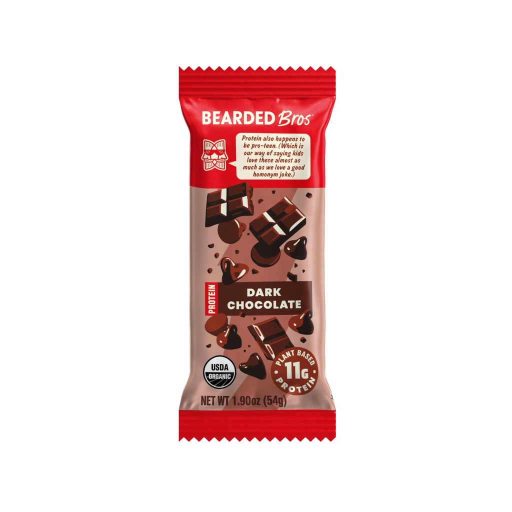 Bearded Brothers Organic Protein Bar, Dark Chocolate (10 Pack) - 11g의 식물 기반 Protein Gluten Free Vegan, Non-GMO 건강한 스낵 섬유