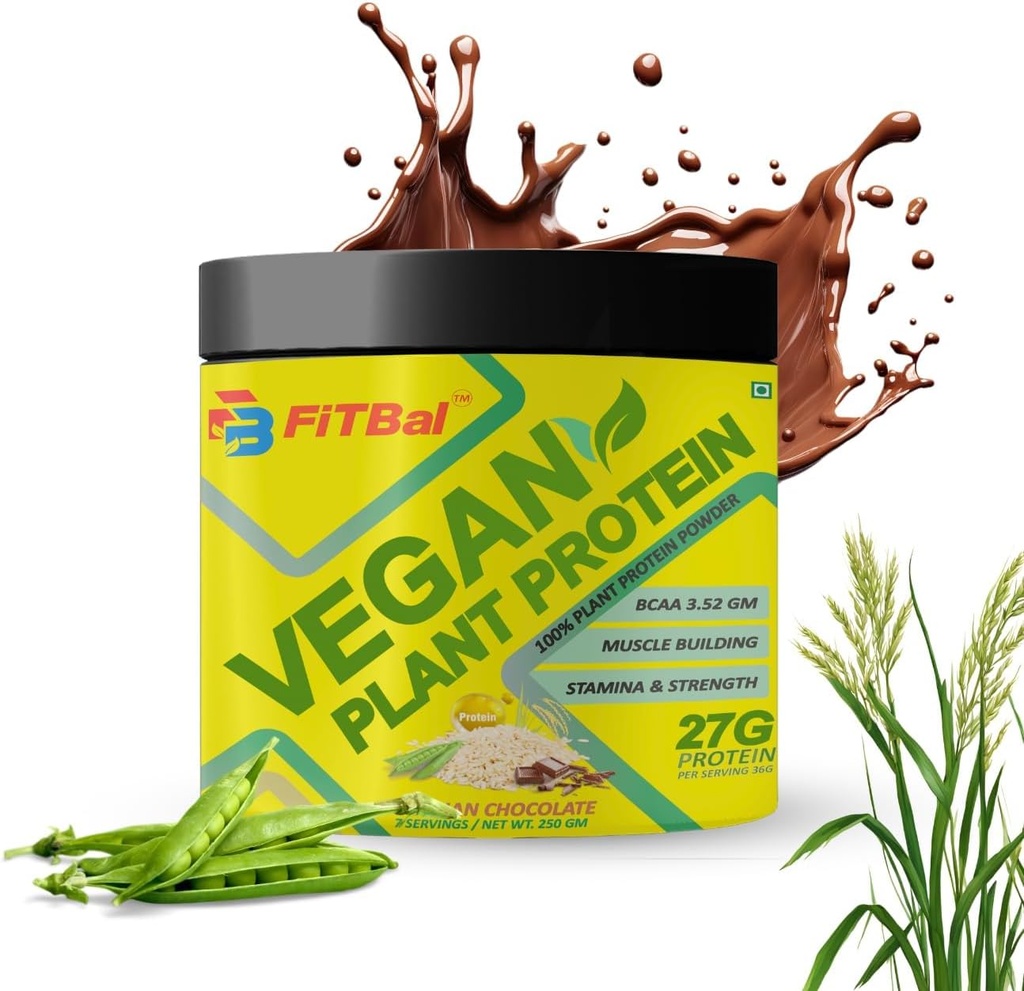 Vegan 식물 단백질 분말 완두, 브라운 밥 단백질 250 그램 (7 서빙) 서빙 당 양-36 G 27 G 단백질, 글루타민 -4.35gm BCAA-3.53GM