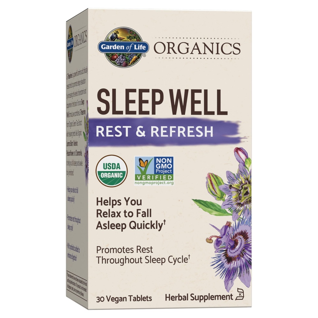 생활 유기의 정원 Sleep Well Rest & 새로 고침 30 정제, 레몬 발름, 녹차 추출물 L-Theanine, Valerian 뿌리, Chamomile, Probiotics-Organic Non-GMO Vegan 글루텐 자유로운 초본 보충교재