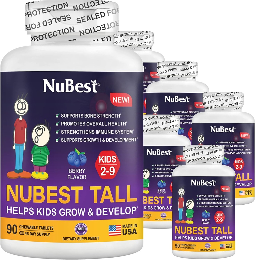 NuBest Tall Kids - 유아 비타민과 어린이 비타민은 나이 2에서 9 - 지원 뼈 힘, 전반적인 건강 및 면역 - 동물 모양 - 540 Chewable Berry 정제 | 팩 6