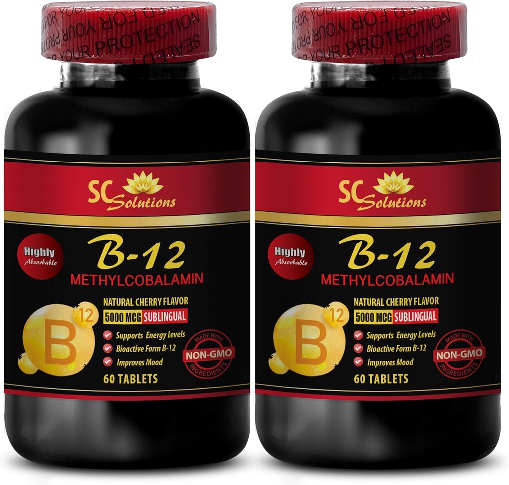 methycobalamin 유기 - METHYLCOBALAMIN VITAMIN B-12 5000 - 스포츠 영양 지구력 & 에너지 보충교재, 운동 성과 보충교재, 에너지 약, 뇌 승압기 알약 - 2개의 병 120 Tabl