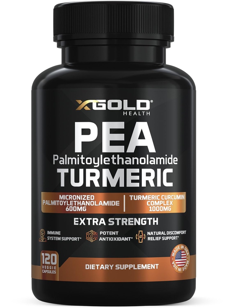 Pea Palmitoylethanolamide + Turmeric Curcumin Complex – 1600mg Micronized 99% & 95% Curcuminoids – 높은 힘 합동 지원, 이동성 & 안락 – 미국에서 만드는