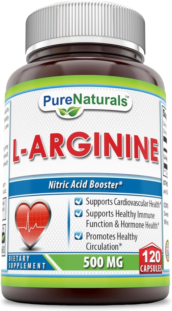 순수한 자연적인 L 아르기닌 500 Mg 캡슐은, 심장 혈관 건강을 지원하고, 건강한 면역 기능 & 호르몬 건강을 지원하고십시오, 건강한 순환 (120)를 승진시킵니다