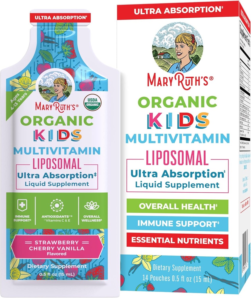 MaryRuth Organics Multivitamin for Kids | 설탕 무료 | 액체 비타민 | 면역 지원 보충교재 | 인지 건강 및 전반적인 웰빙 | USDA Organic | Vegan | Non-GMO | 14 인분