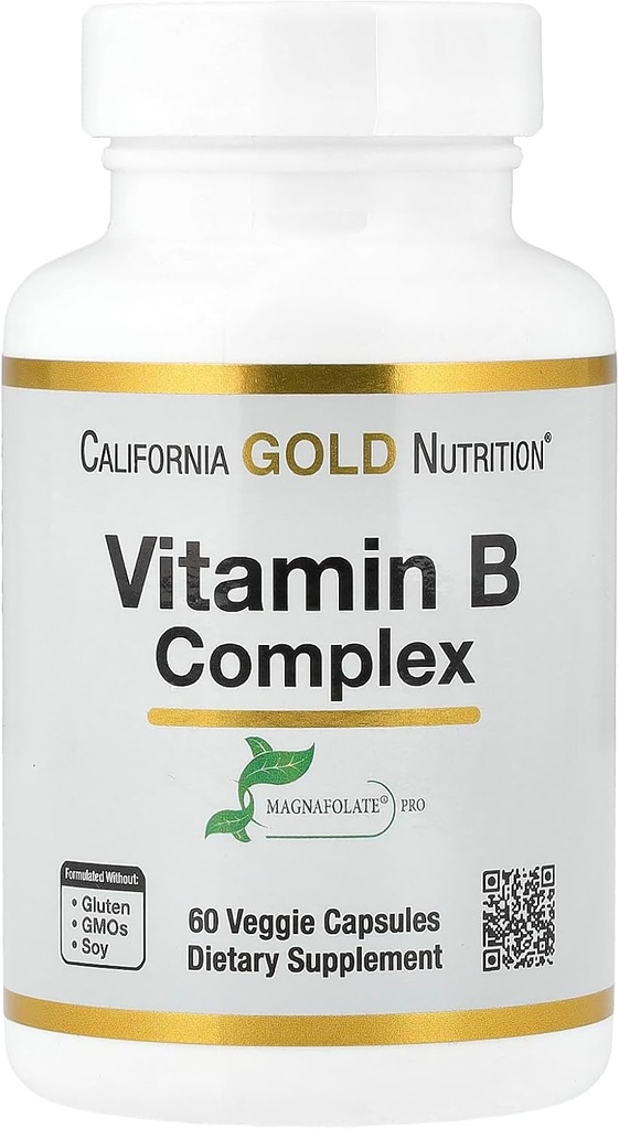 캘리포니아 골드 영양 비타민 B 복합체, Thiamin B1, Riboflavin B2, Niacin B3, Pyridoxine B6, Biotin B7, Pantothenic 산 B5 및 프로 Folate B9, 글루텐 무료, 비 GMO, 60 Veggie 캡슐