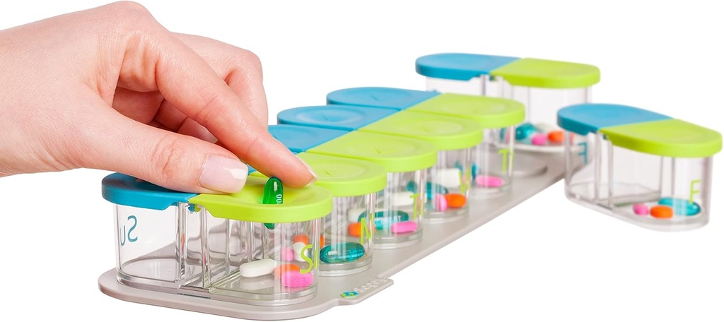 Sagely Smart Active Weekly Pill Box 주최자 - 무료 앱과 7 개의 이동식 팟이있는 AM / PM Pill Planner