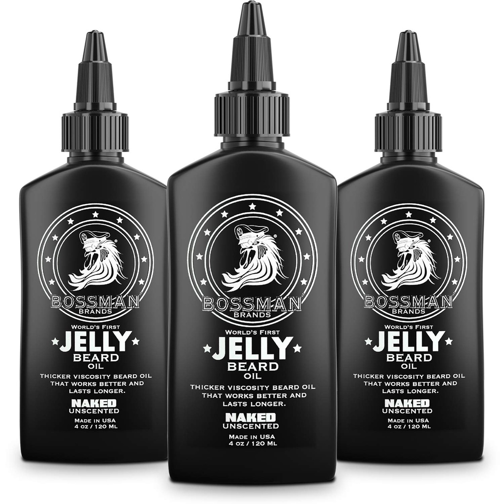 Bossman Jelly Beard Oil for Men - 3 Pack (12 oz in Total, Naked - Unscented)