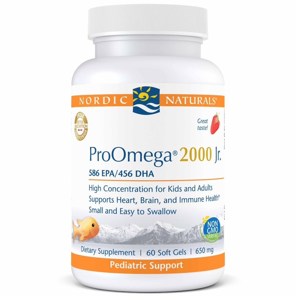 북유럽 자연 ProOmega 2000 Jr., 딸기 맛 - 60 소프트 젤 - 1120 mg 오메가-3 - 울트라 포텐 생선 오일 - EPA 및 DHA - 뇌, 심장, 및 면역 건강 증진 - Non-GMO - 30 서빙