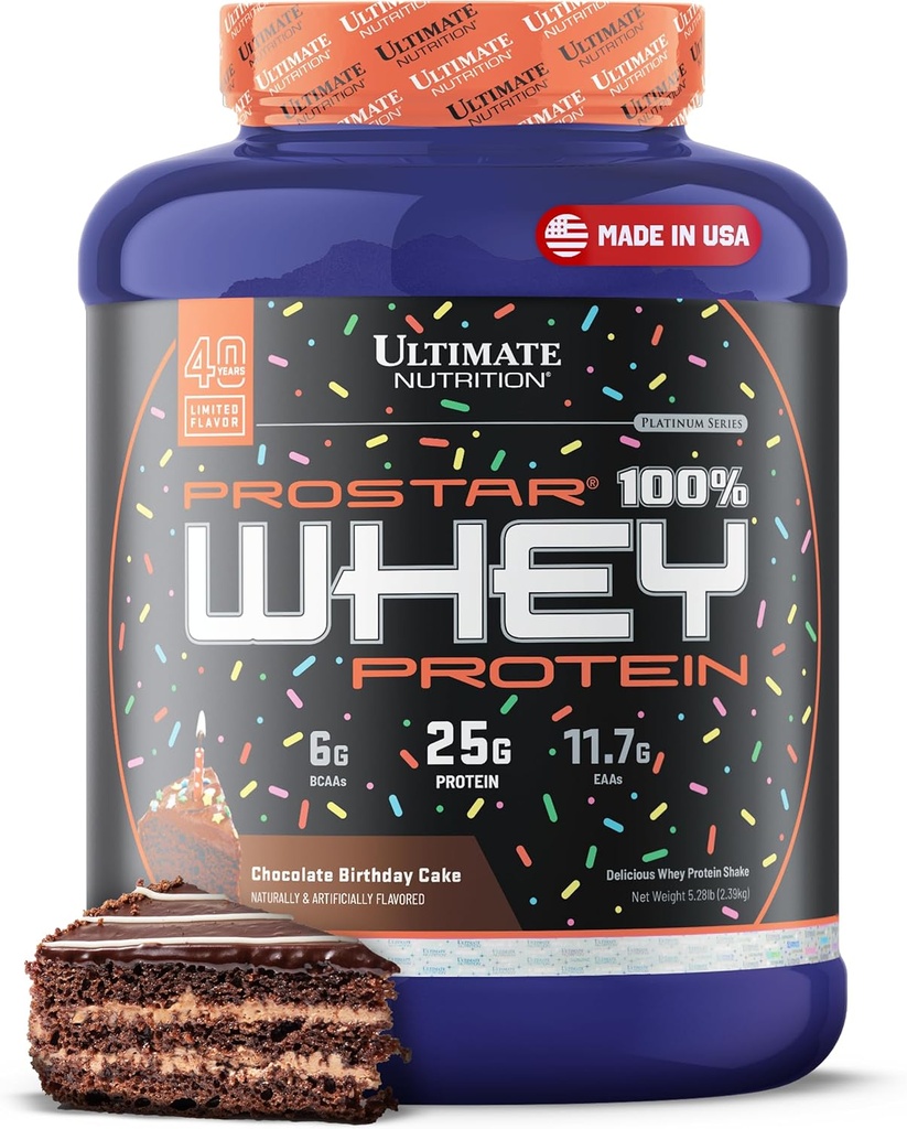 궁극적 인 영양 Prostar Whey Protein Powder Isolate, 초콜릿 생일 케이크 - 낮은 Carb, 근육 이익 및 회복을위한 높은 단백질 분말 Shake - 낮은 나트륨, 낮은 Fat & Keto 친절 - 5.28 파운드 Tub