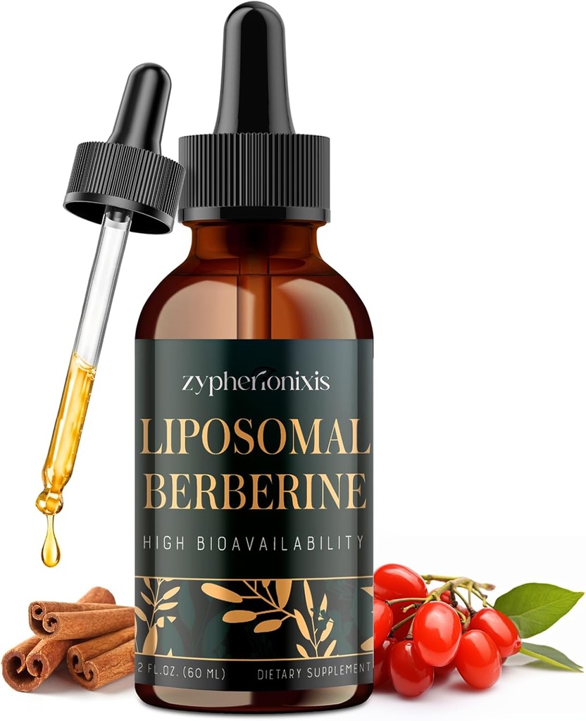 Liposomal Berberine Drops 보충교재 3000mg - 높은 흡수 AMPK 활성제, Ceylon Cinnamon를 가진 유기 Berberine HCl Complex & Immune & Digestion (2개 fl oz)를 위한 Ginger